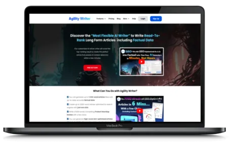 Agility Writer website displayed on a Macbook