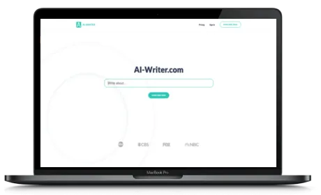AI-Writer website displayed on a Macbook