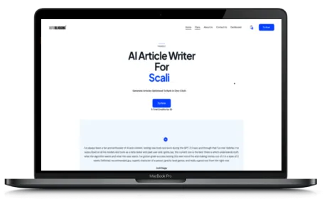 Autoblogging.ai website displayed on a Macbook