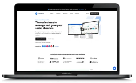 ContentStudio website displayed on a Macbook