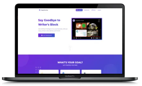 CopyGenius website displayed on a Macbook