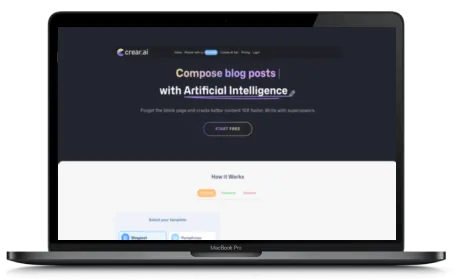 Crear.ai website displayed on a Macbook