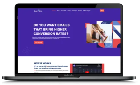 EmailWritr website displayed on a Macbook