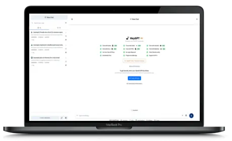 HeyGPT website displayed on a Macbook