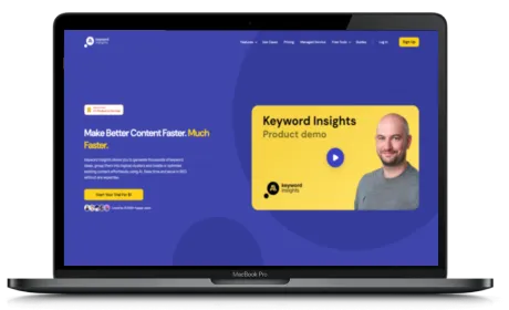 Keyword Insights website displayed on a Macbook