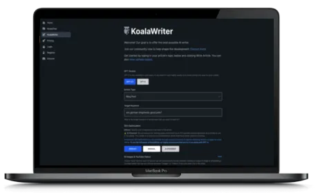 KoalaWriter website displayed on a Macbook