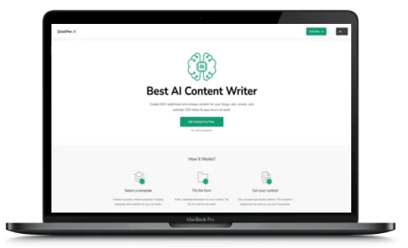QuickPenAI website displayed on a Macbook