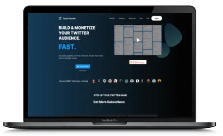 Tweet Hunter website displayed on a Macbook