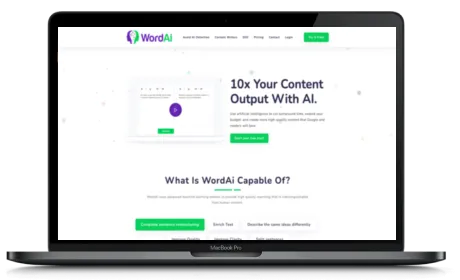 WordAi website displayed on a Macbook