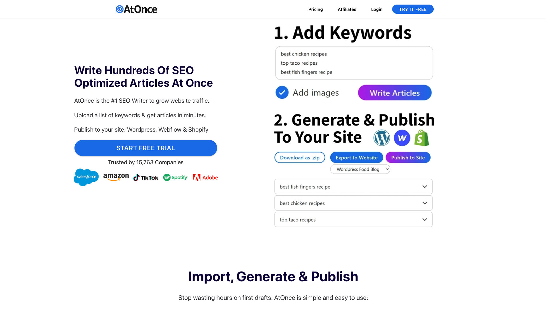 Screenshot of the AtOnce website