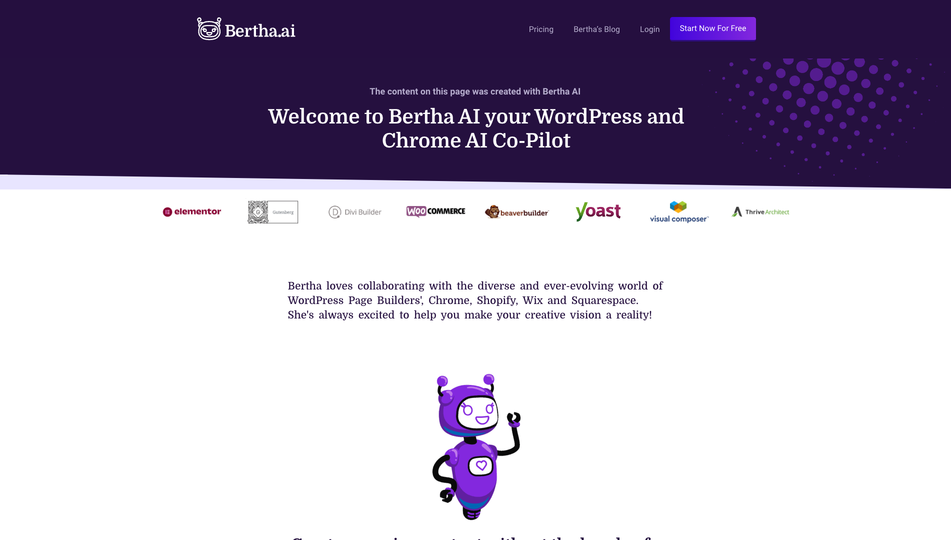 Screenshot of the Bertha website