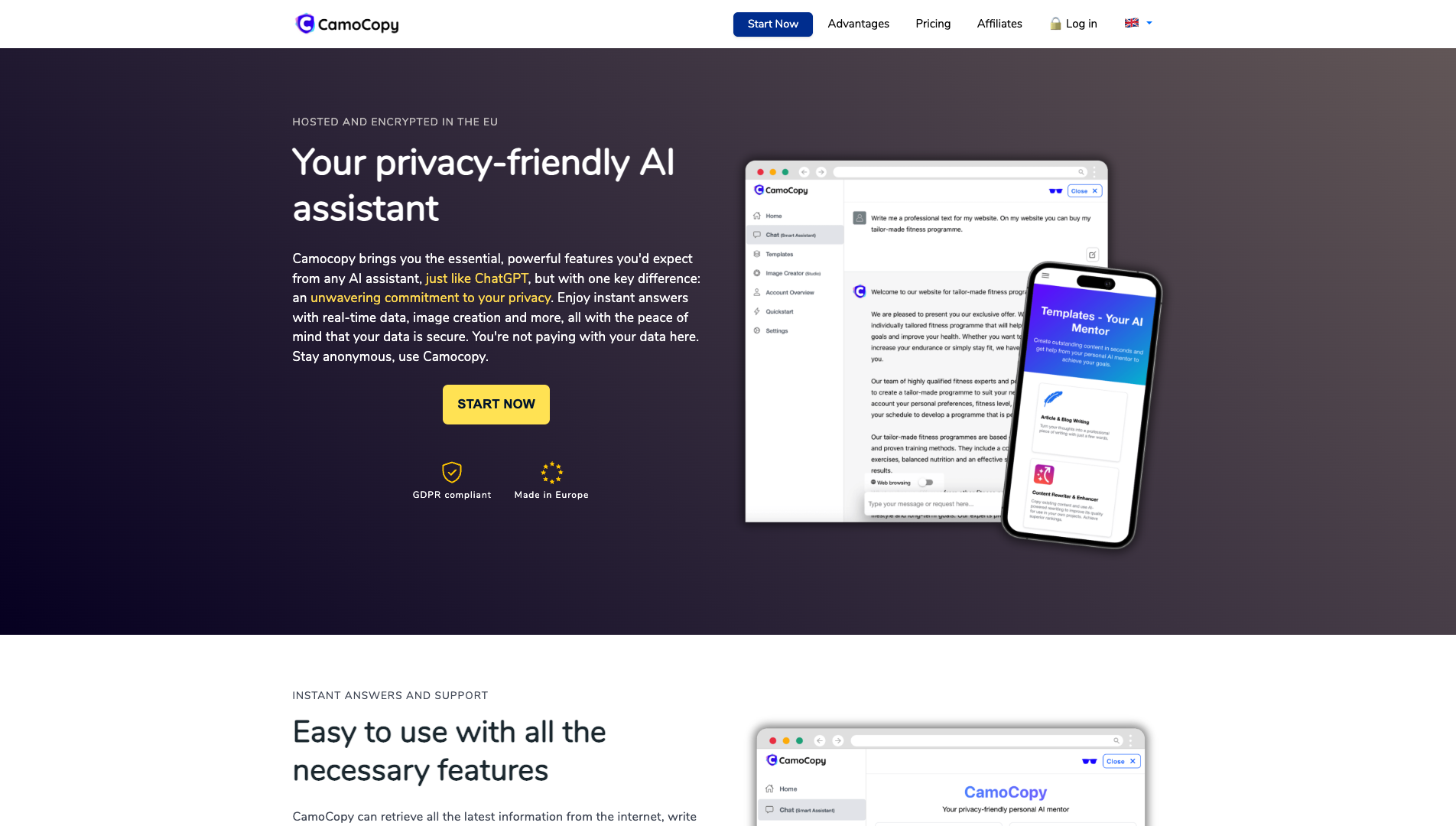 Screenshot of the Camocopy website