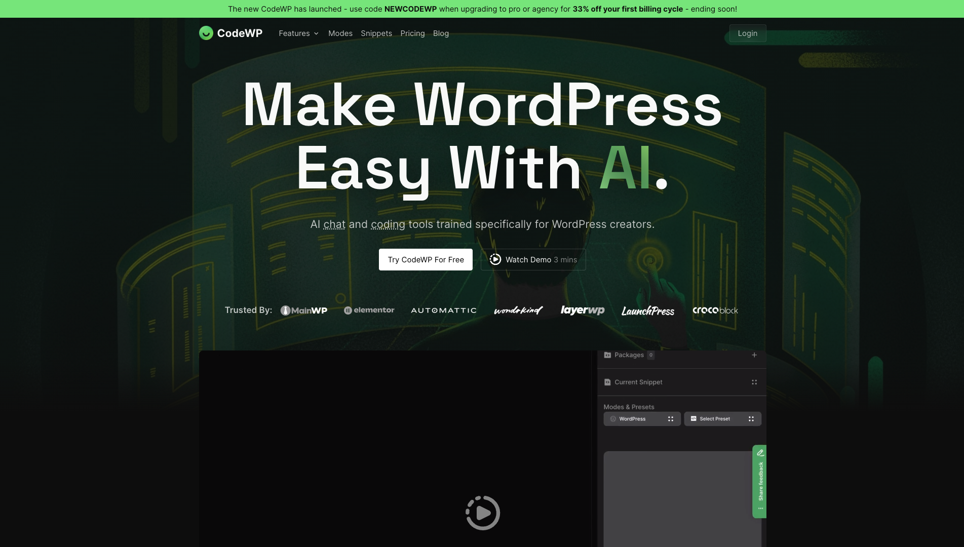 Screenshot of the CodeWP website