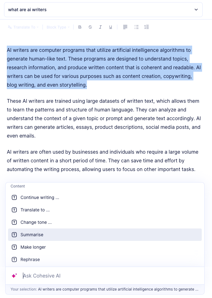 Generated Text Result