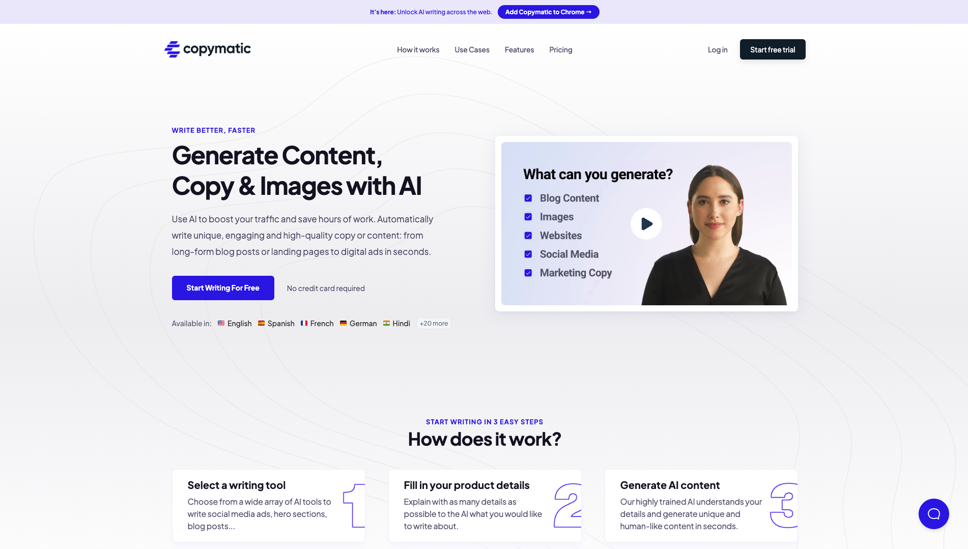 Screenshot of the Copymatic website