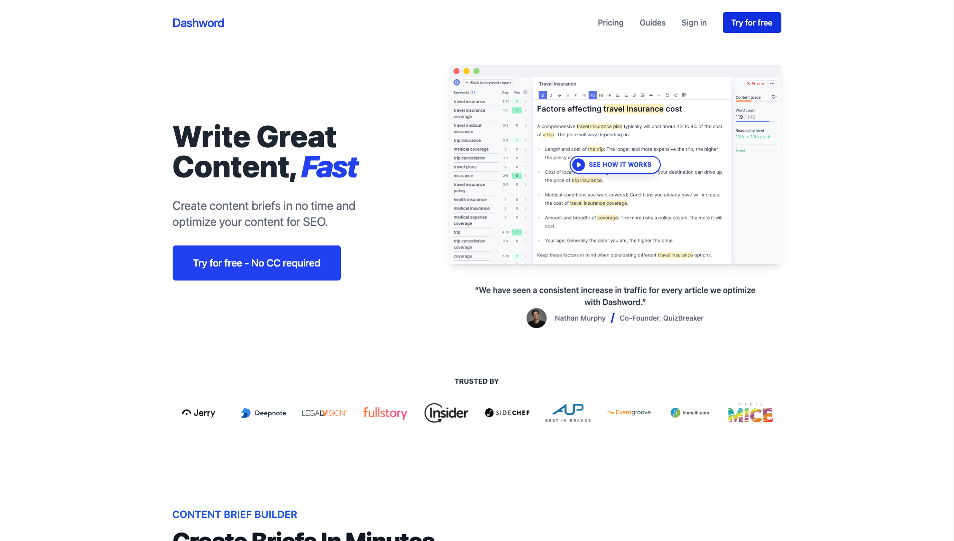 Screenshot of the Dashword website
