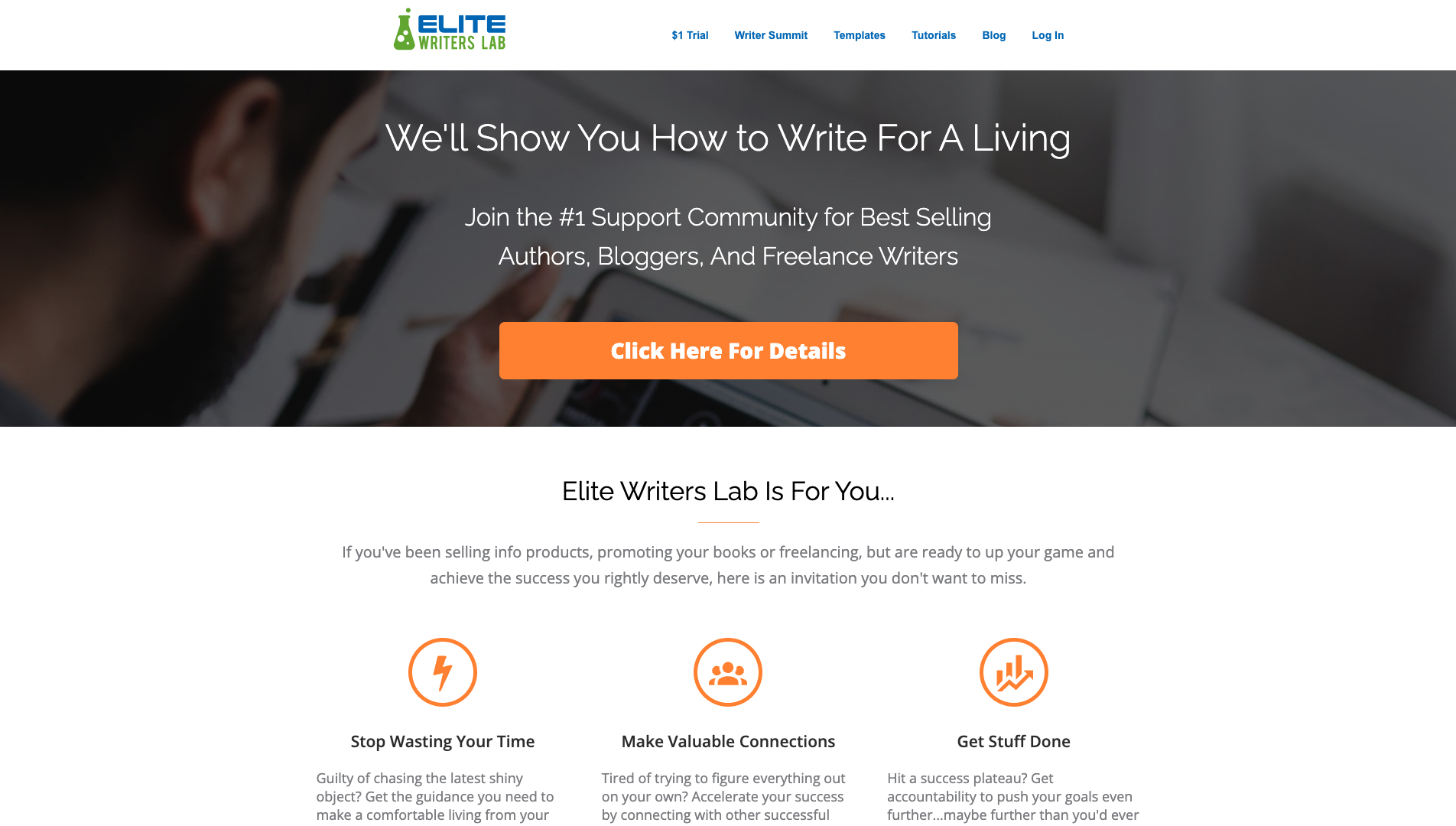 Screenshot of Elite Writers Lab Homepage