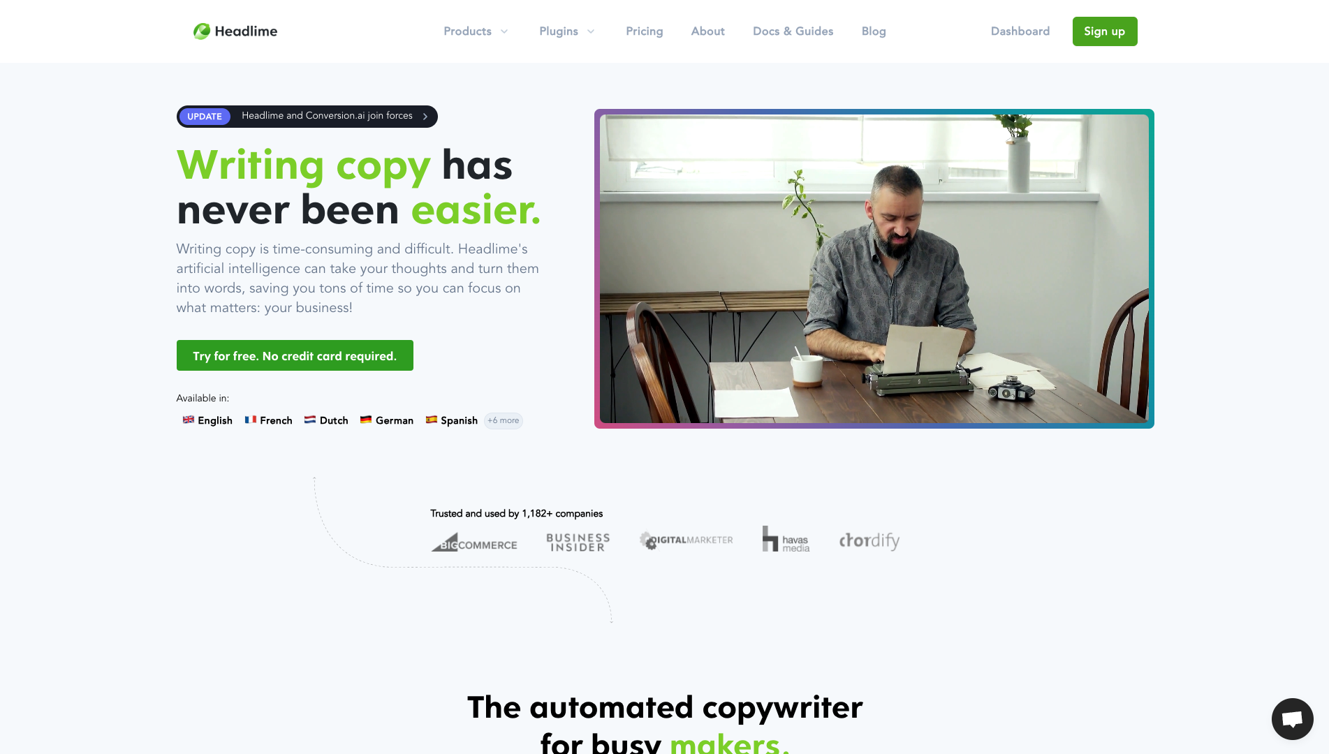 Screenshot of the Headlime website