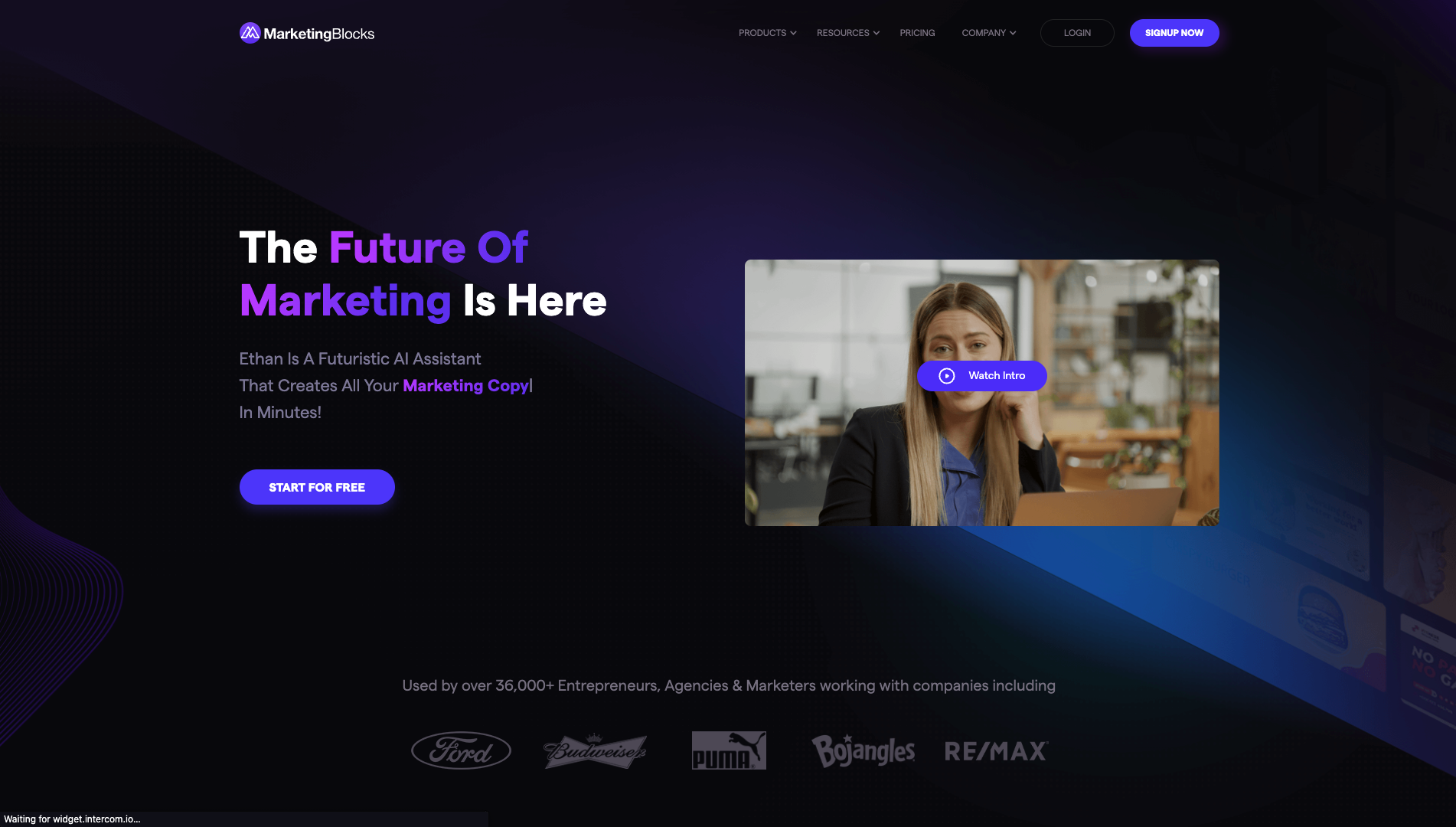 Screenshot of MarketingBlocks Homepage