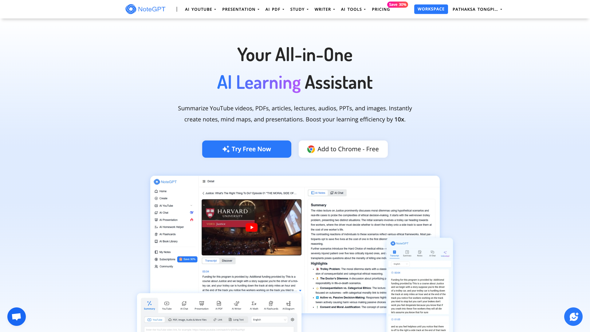 Screenshot of the NoteGPT website