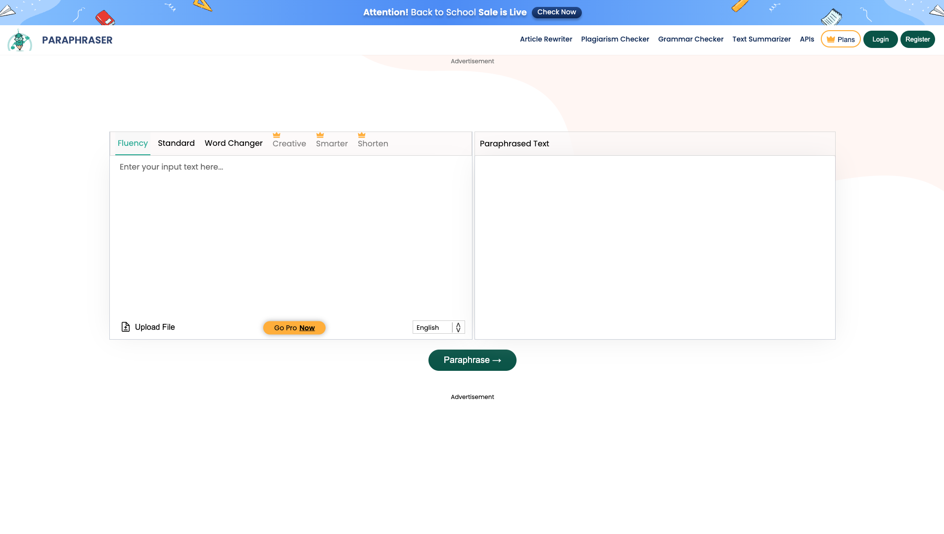 Screenshot of the Paraphraser.io website