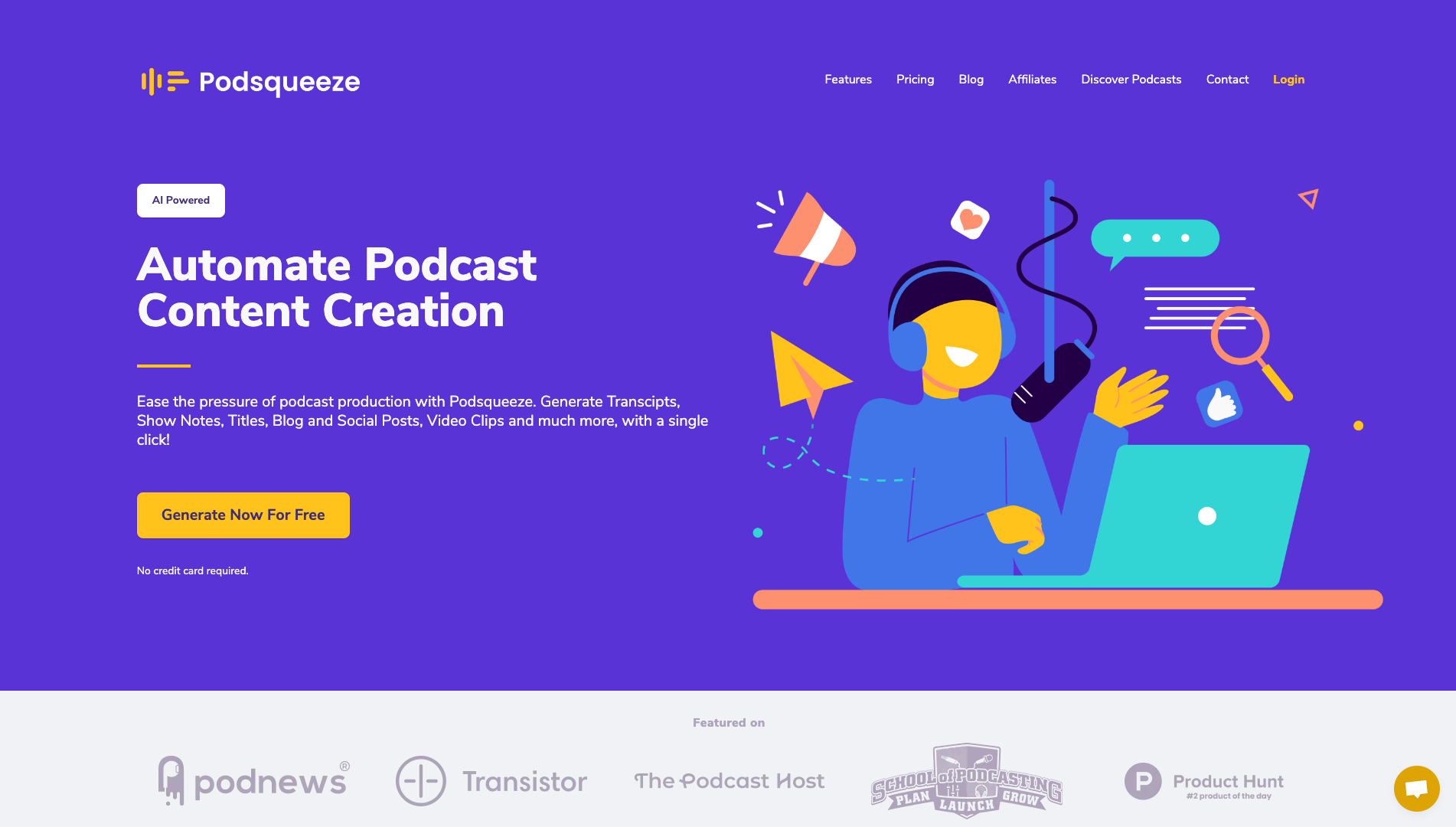 Screenshot of the Podsqueeze website