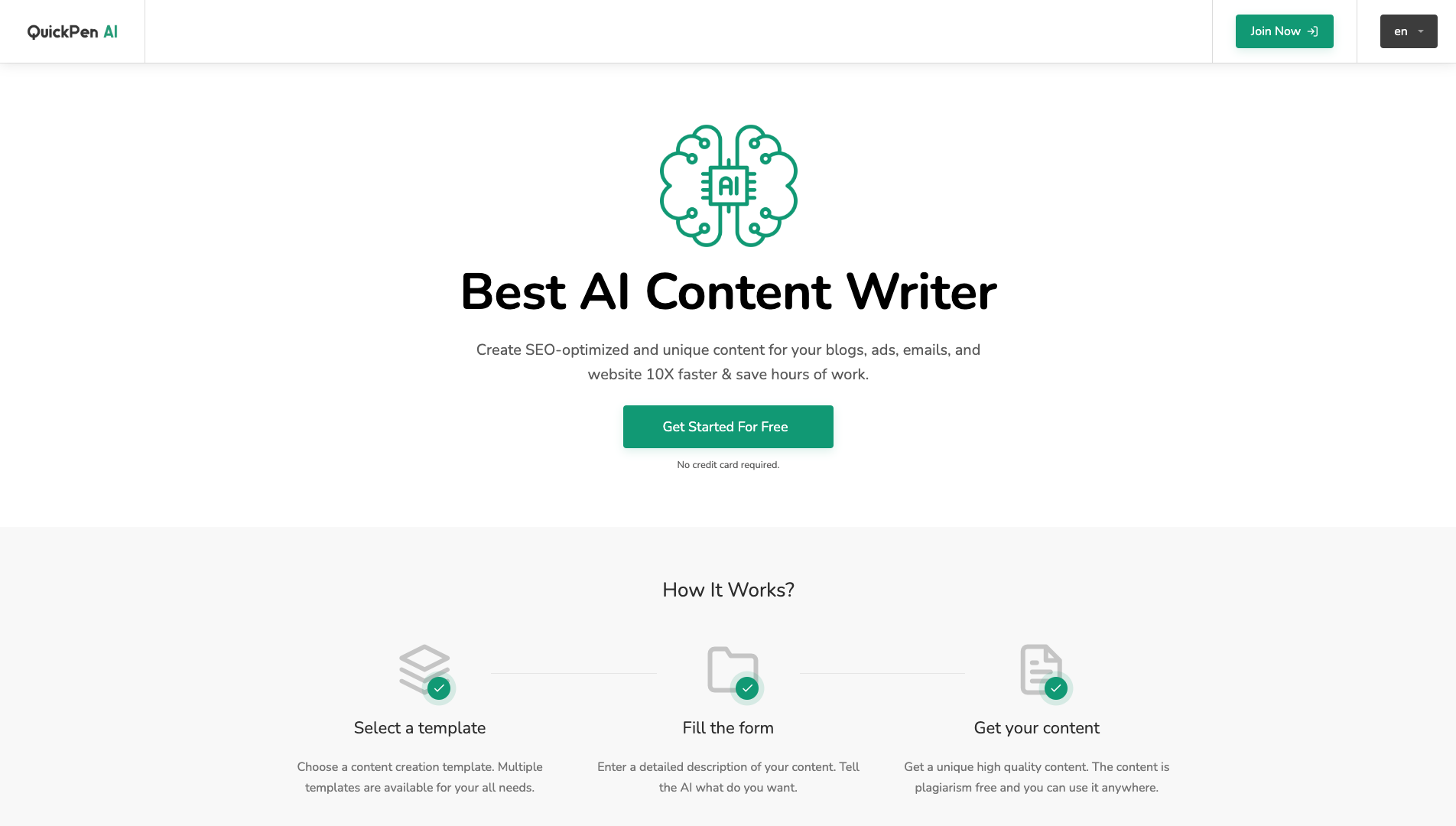 Screenshot of the QuickPenAI website