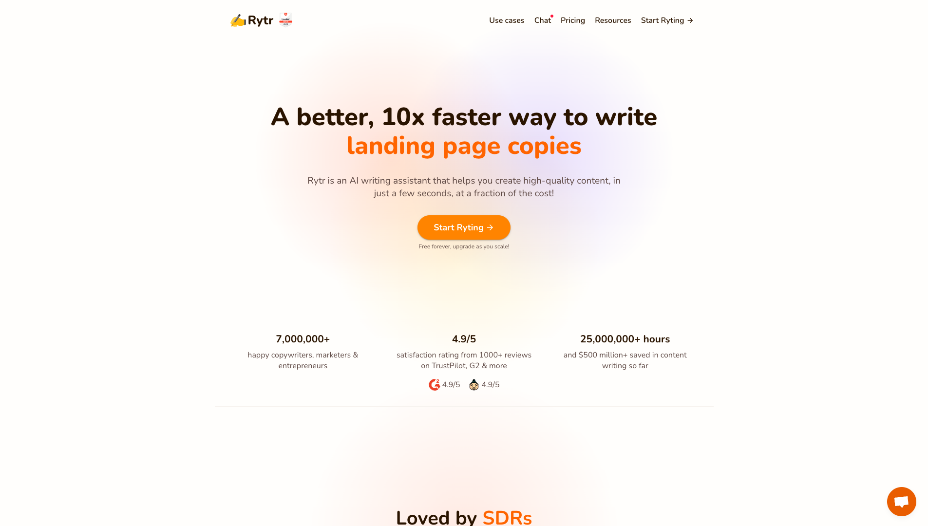 Screenshot of the Rytr website