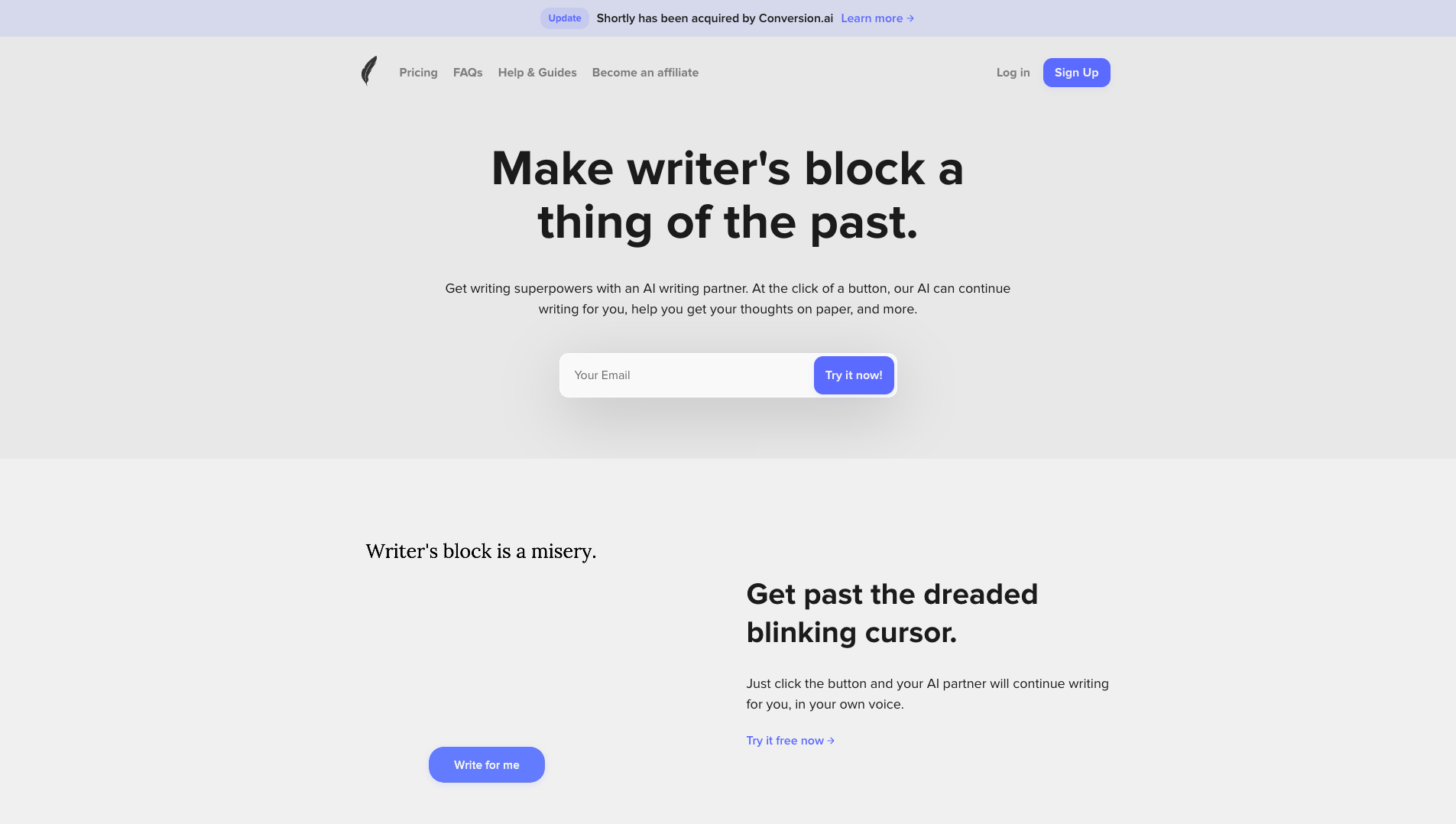 Screenshot of the Shortly AI website