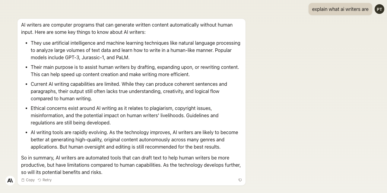 Claude Prompt Result About Ai Writers