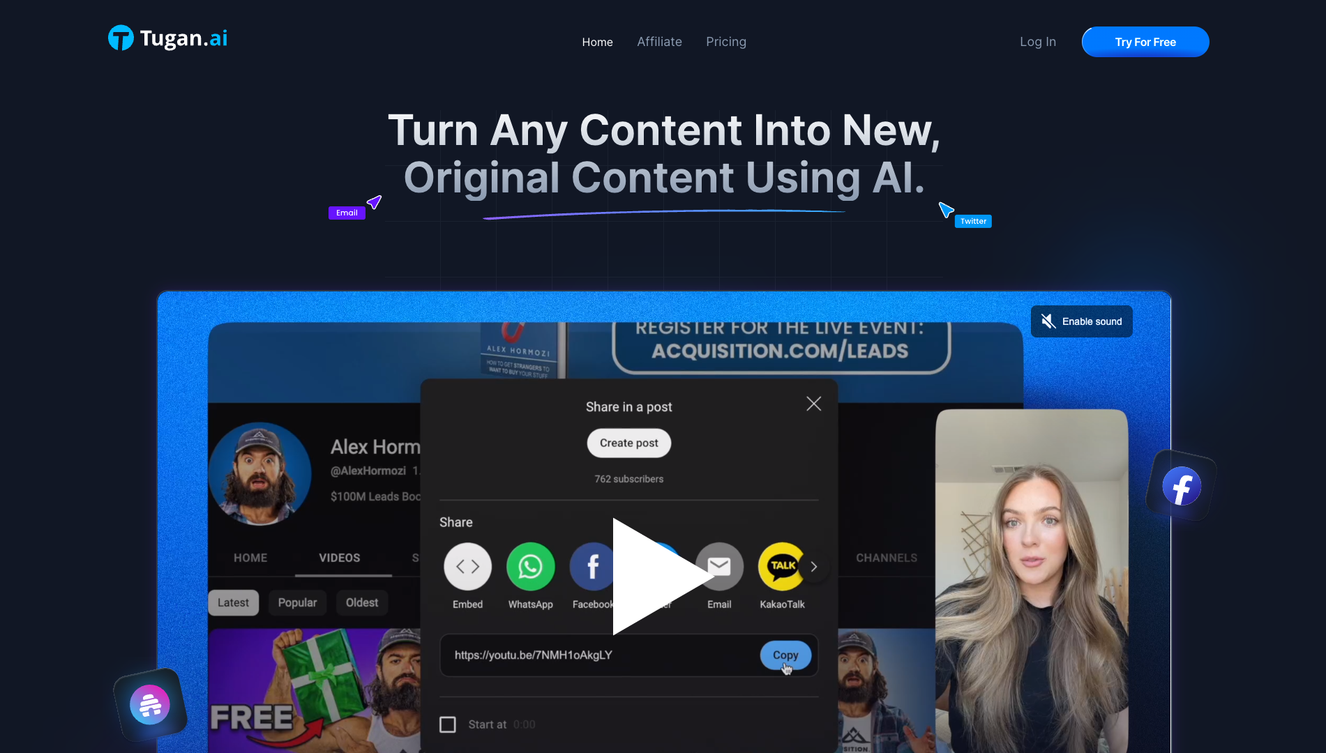 Screenshot of the Tugan.ai website