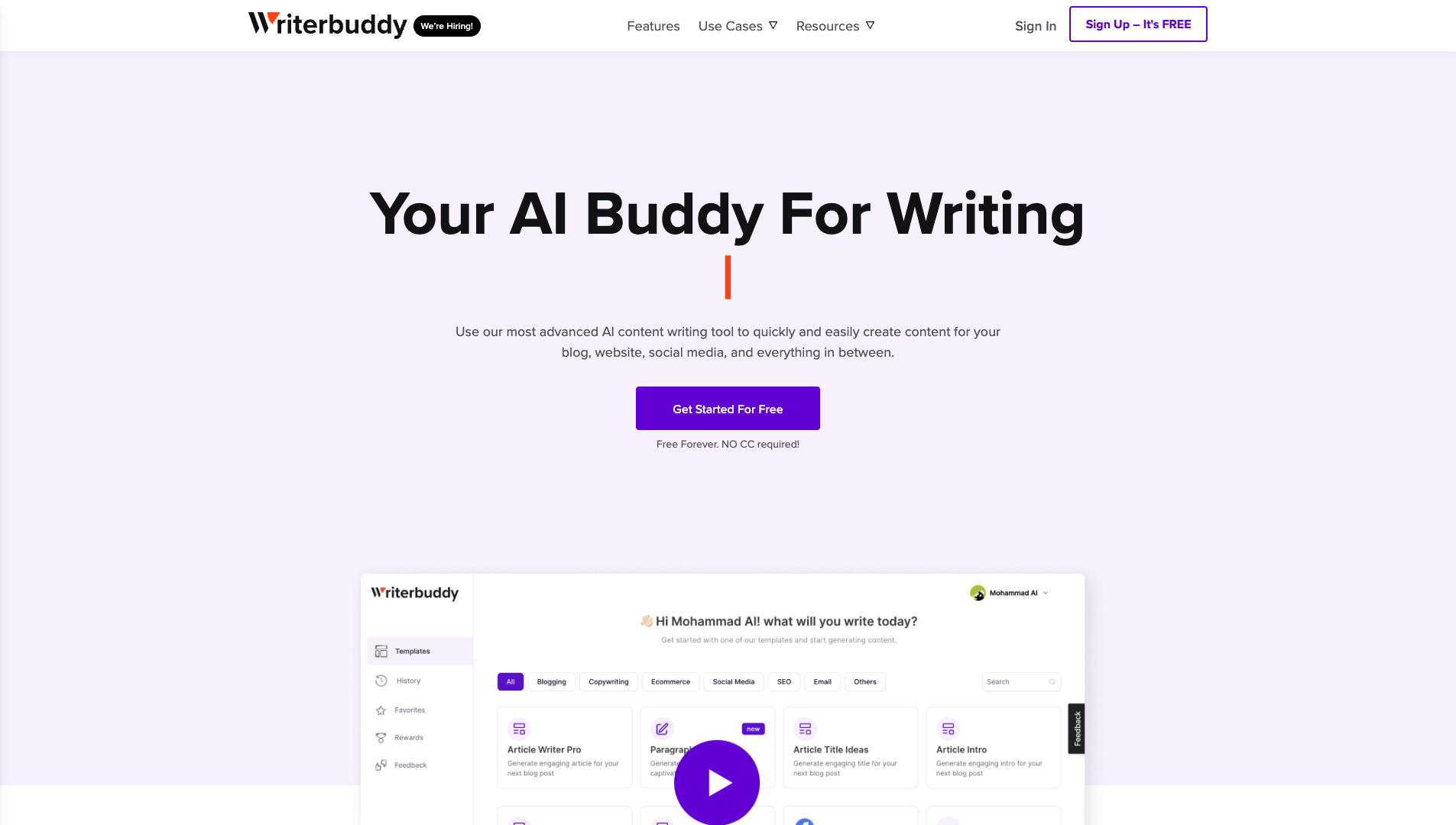 Screenshot of WriterBuddy Homepage