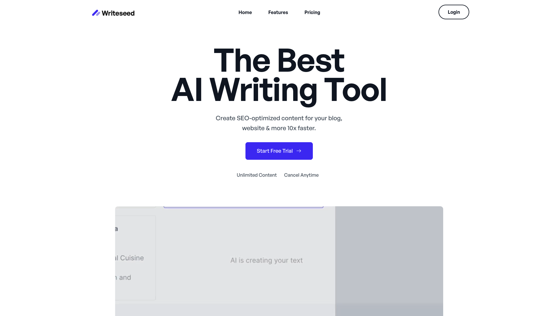 Screenshot of the Writeseed website